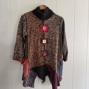 Hand Jive Wear Handmade Art Patchwork Sweater Womens XS Mixed Knit Lagenlook‎